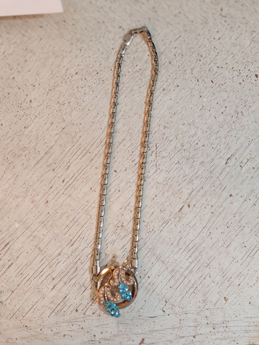Vintage Gold-Tone Necklace with Blue Crystal Accents